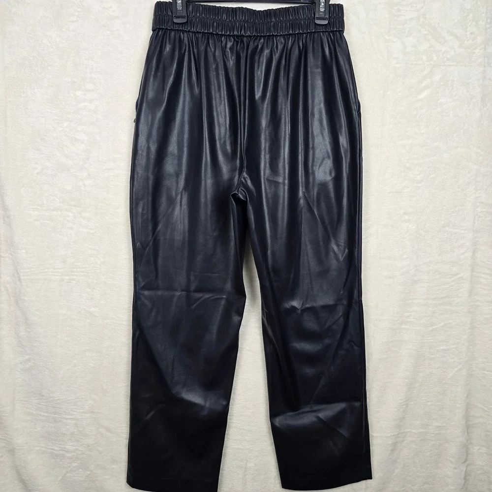 Scotch &‎ Soda Estelle Navy Blue Faux Leather Elastic Waist Tapered Pants Large